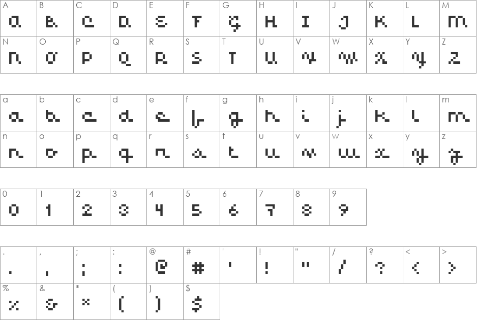 PF Mil font character map preview