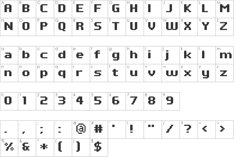 PF Tempesta Seven font character map preview
