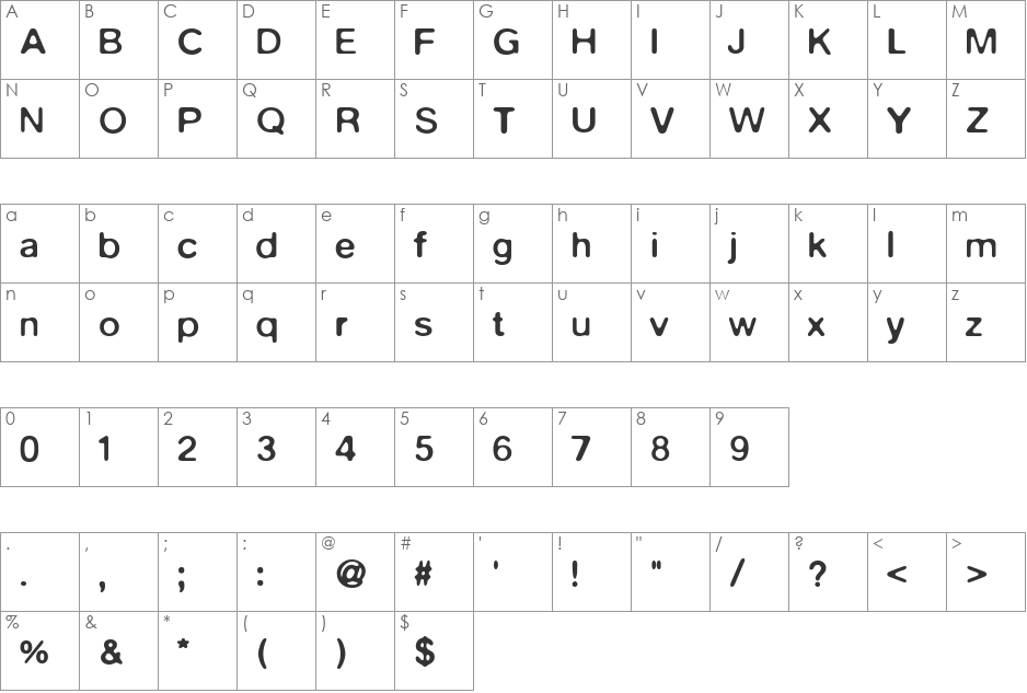 PFAqua Light font character map preview