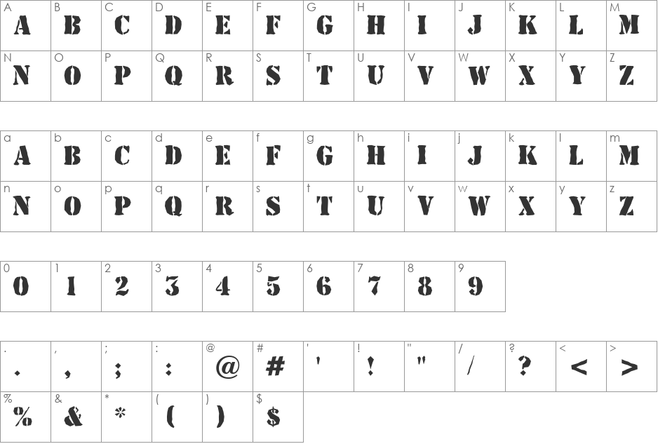 a_StamperBrk font character map preview