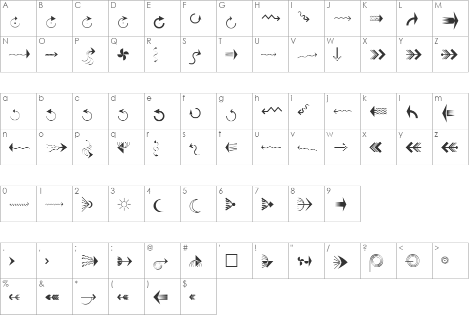 PfeileTwo font character map preview