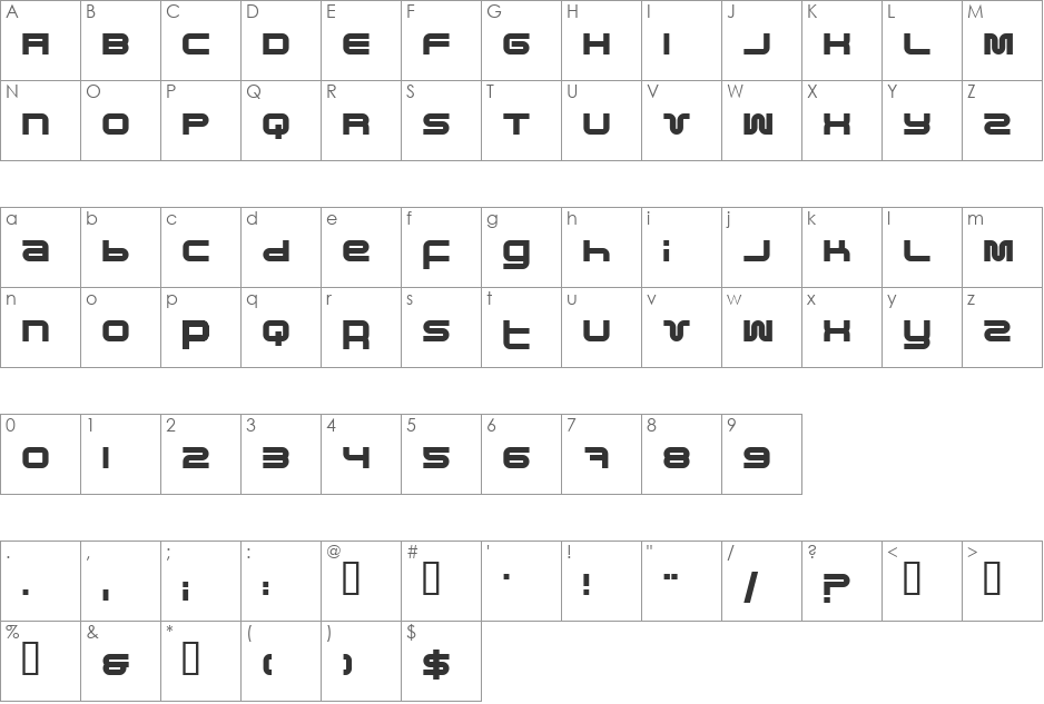 Pfuk font character map preview