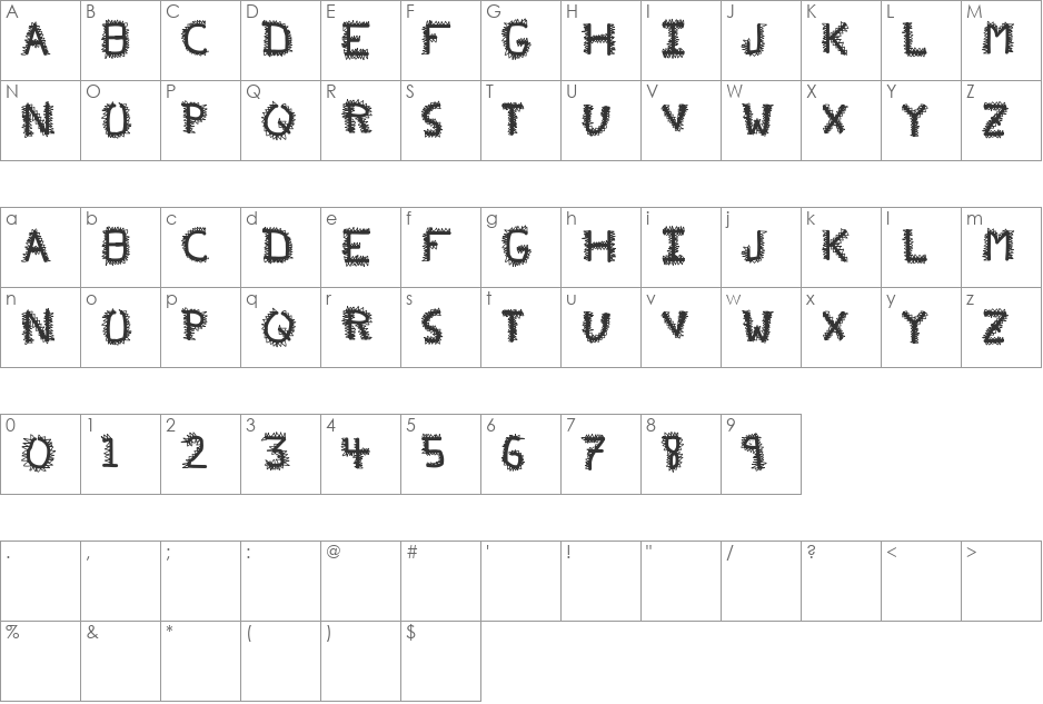 pfvvbf20 font character map preview
