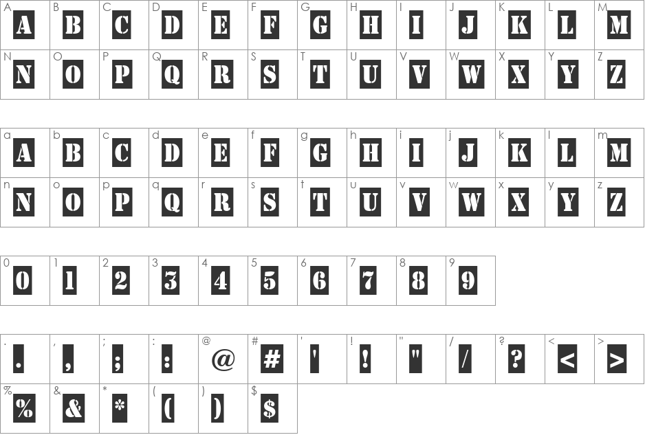 a_StamperCm font character map preview