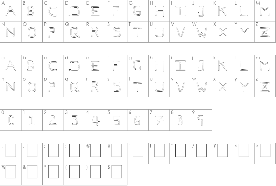 Pfvvbf7o font character map preview