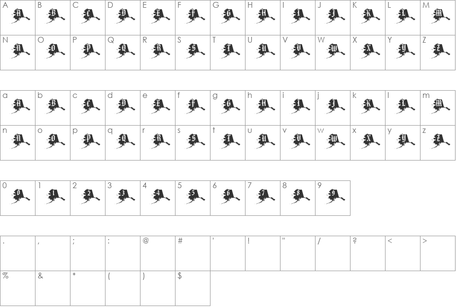 pf_ak font character map preview