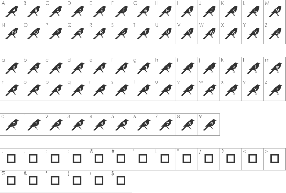 pf_bird2 font character map preview