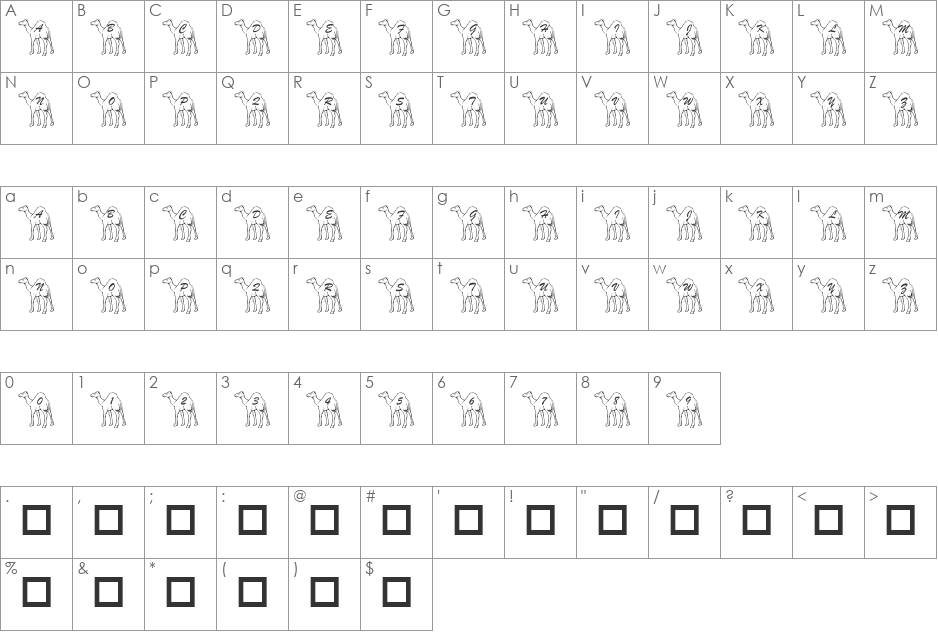 pf_caml3 font character map preview