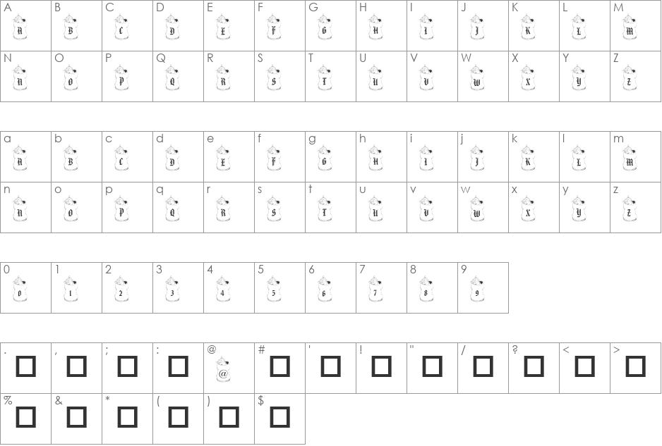 pf_cat_in_bag font character map preview