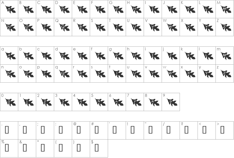pf_fall leaf1 font character map preview