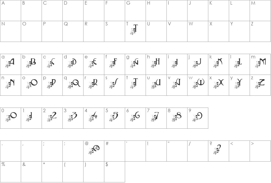 pf_flag_waving_ladybug font character map preview