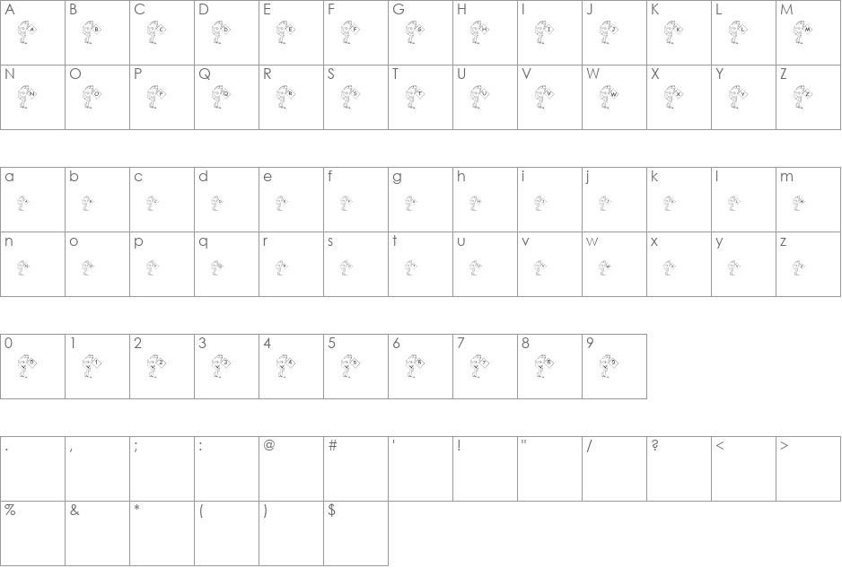 pf_frog-3 font character map preview
