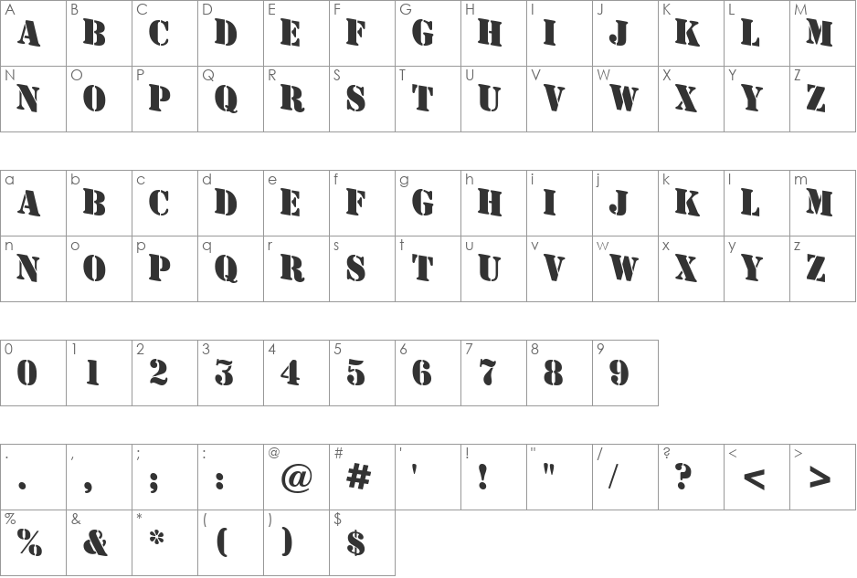 a_StamperDn font character map preview