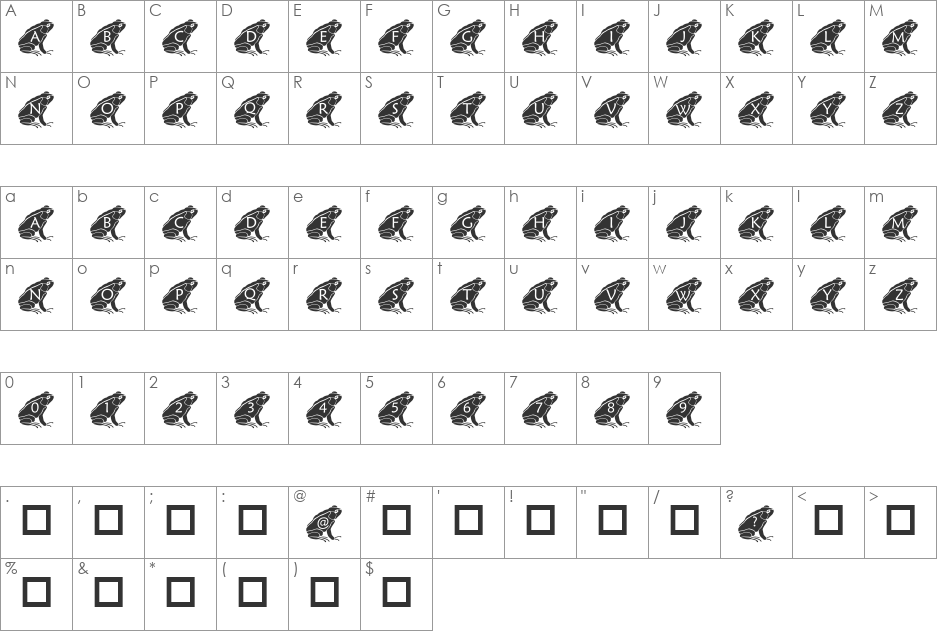 pf_frog2 font character map preview