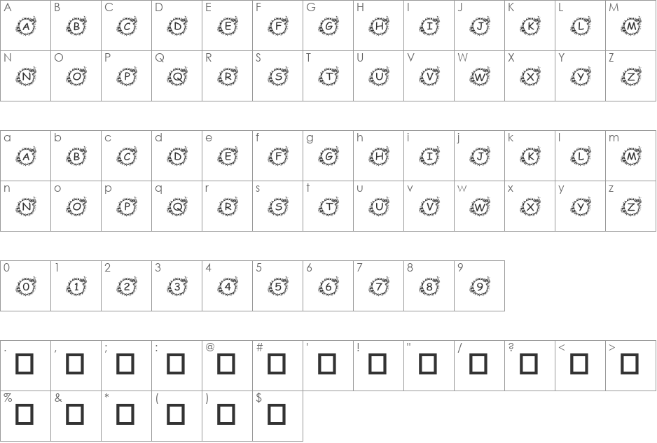 pf_kabang font character map preview