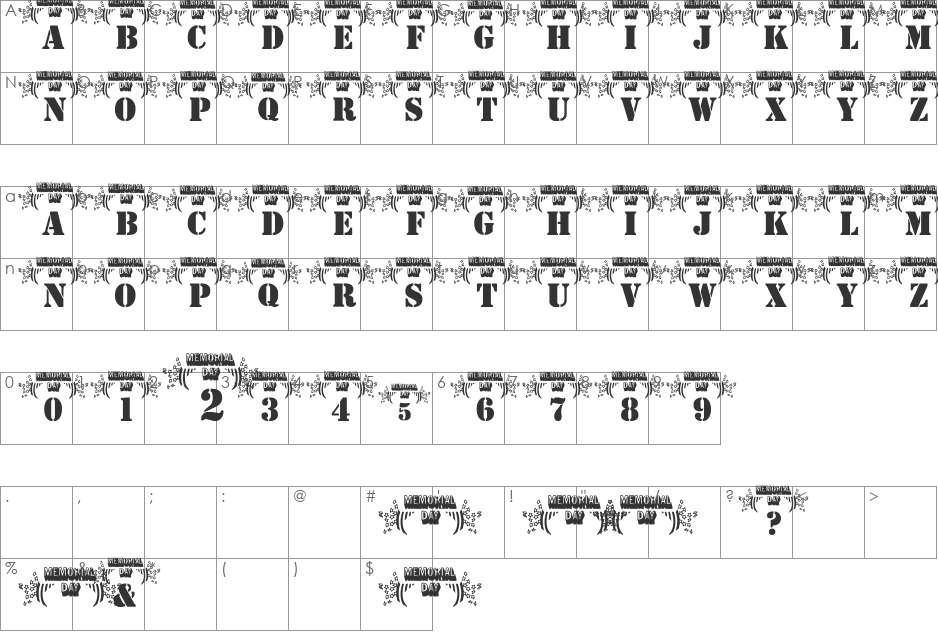 pf_memorial_day font character map preview