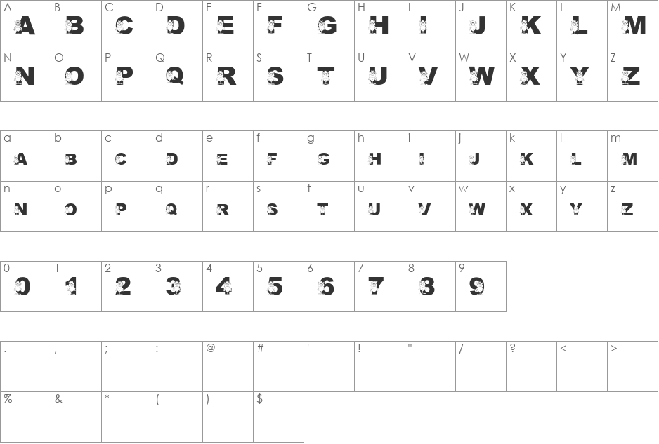 pf_monster-2 font character map preview
