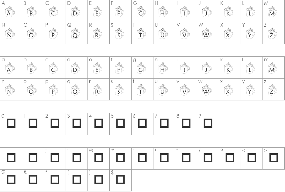 pf_mouse_cup1 font character map preview