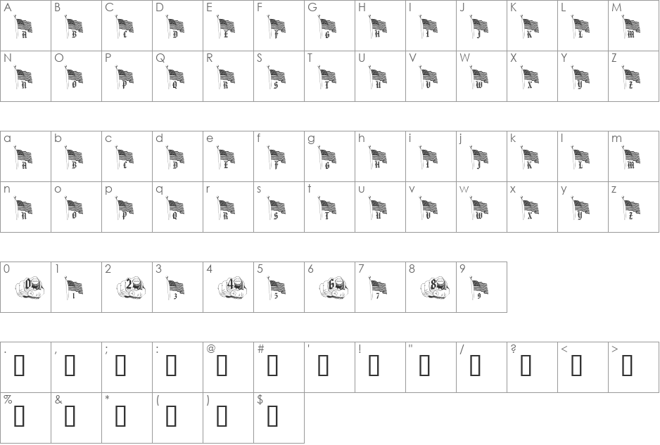 pf_our_flag font character map preview