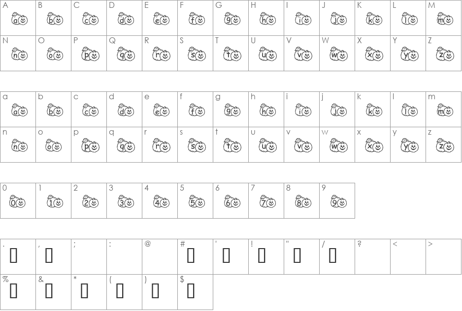 pf_pumpkin1 font character map preview