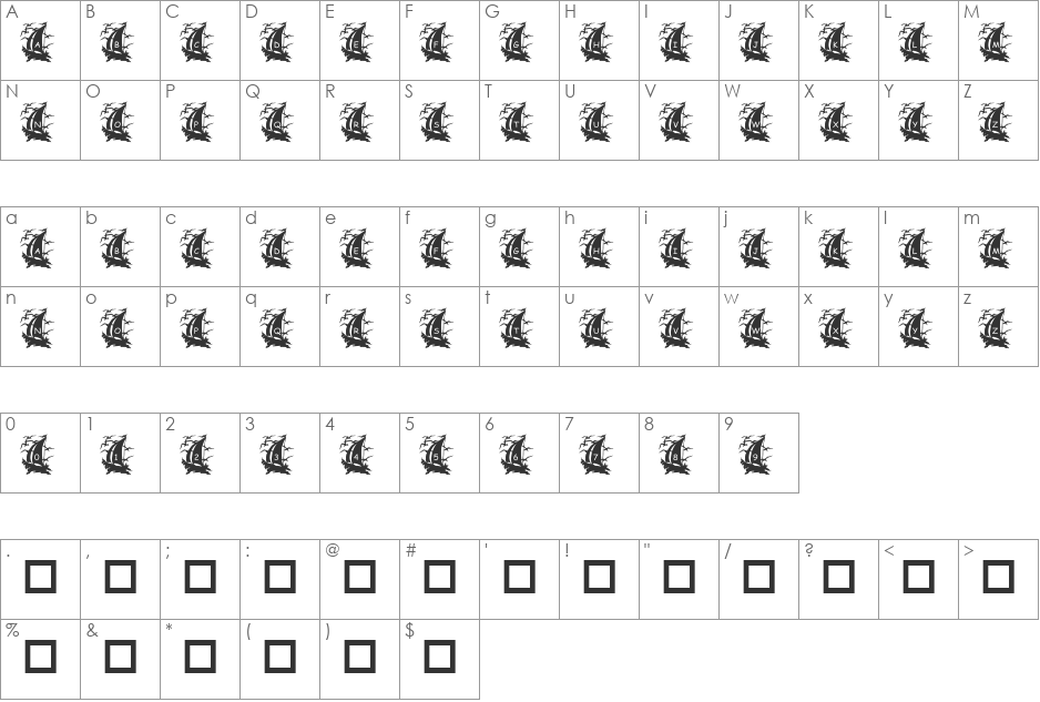 pf_raft font character map preview