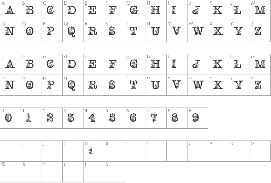pf_rose-2 font character map preview