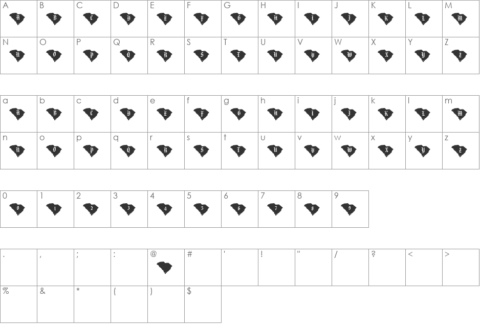 pf_sc font character map preview