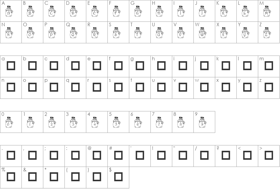 pf_snowman3 font character map preview