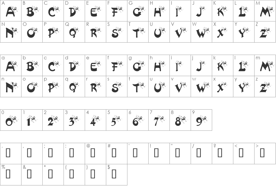 pf_surfing font character map preview