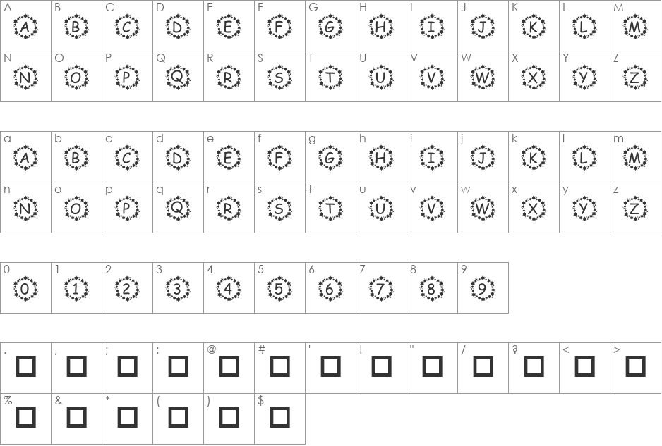 pf_surrounded by stars font character map preview