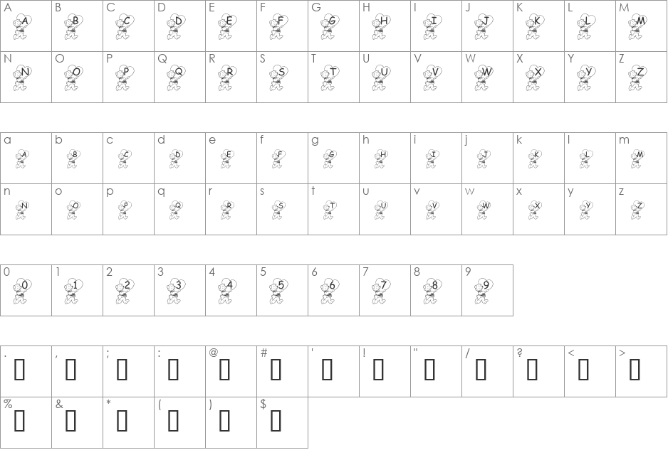 pf_teddybear_valentine font character map preview