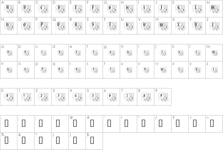 pf_valentine_bear font character map preview