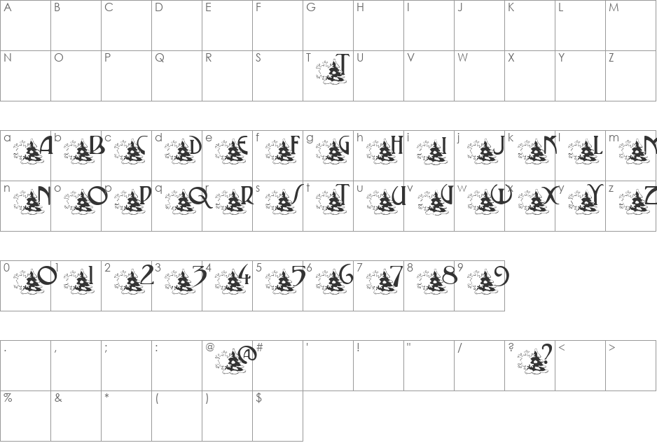 pf_winter_scene font character map preview