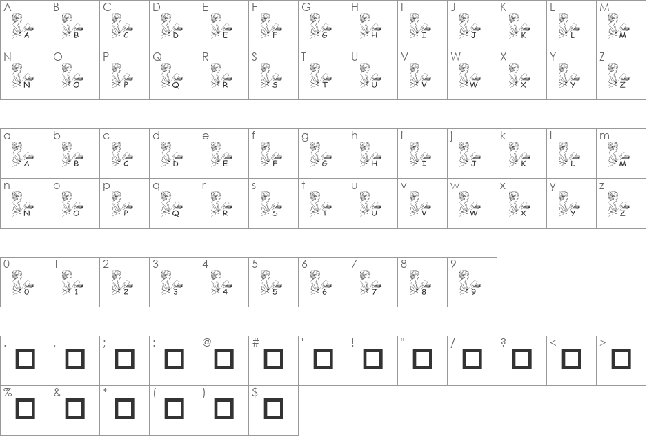 pf_writting a letter font character map preview
