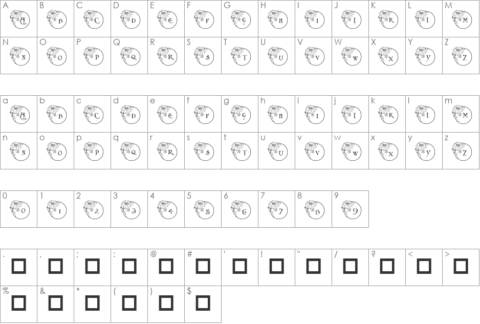 pf_xmas_flower1 font character map preview