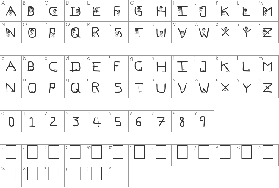 pf_zappa font character map preview