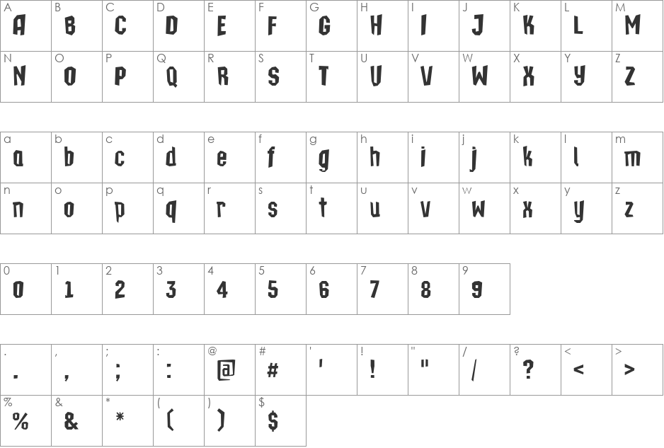 a_TechnocratBrk font character map preview