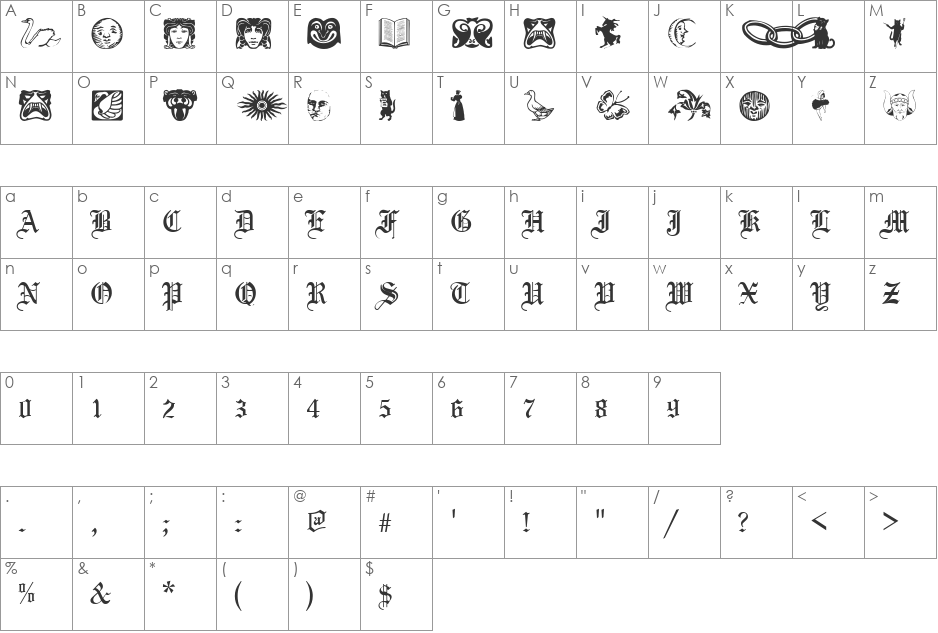 Phantasy Dingbats font character map preview