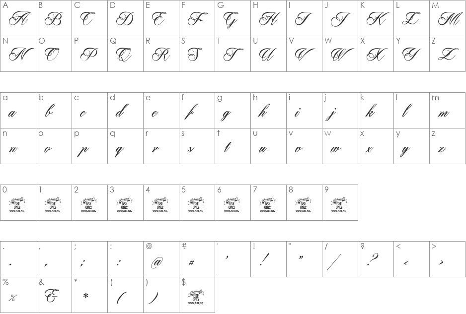 Pharmount Personal Use Only font character map preview