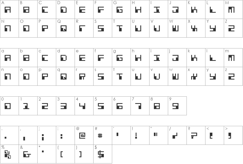 Phaser Bank font character map preview