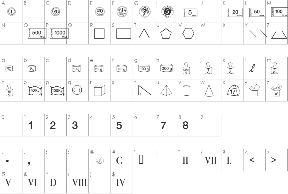 Adam font character map preview