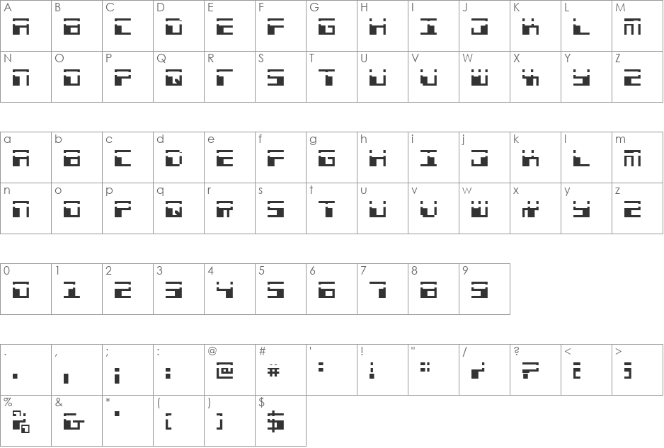 Phaser Bank Laser font character map preview