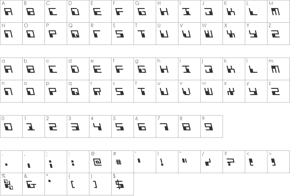 Phaser Bank Leftalic font character map preview
