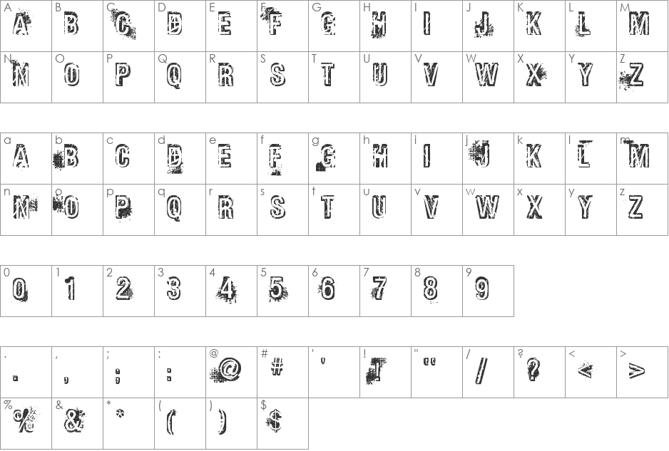 Phat Grunge Bold font character map preview