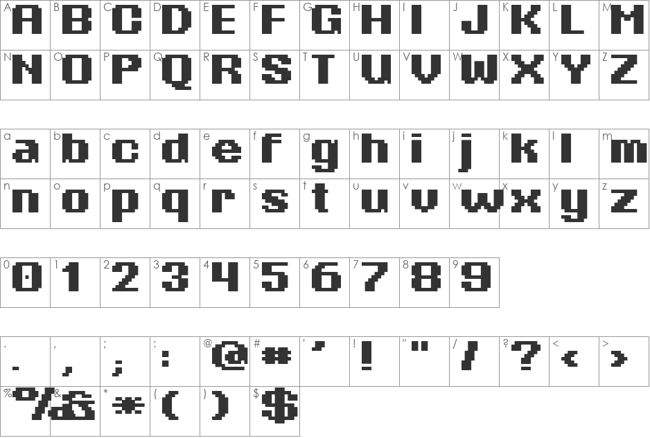 Phatone font character map preview