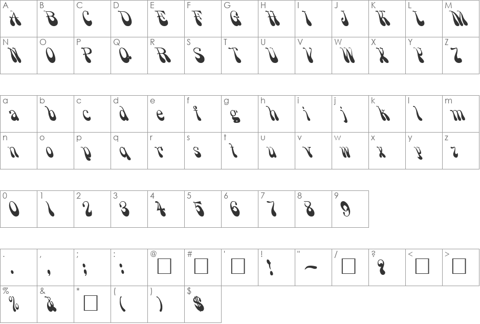 PHILANDER font character map preview
