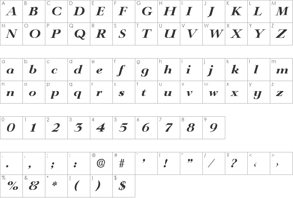 PhillipBecker-ExtraBold font character map preview