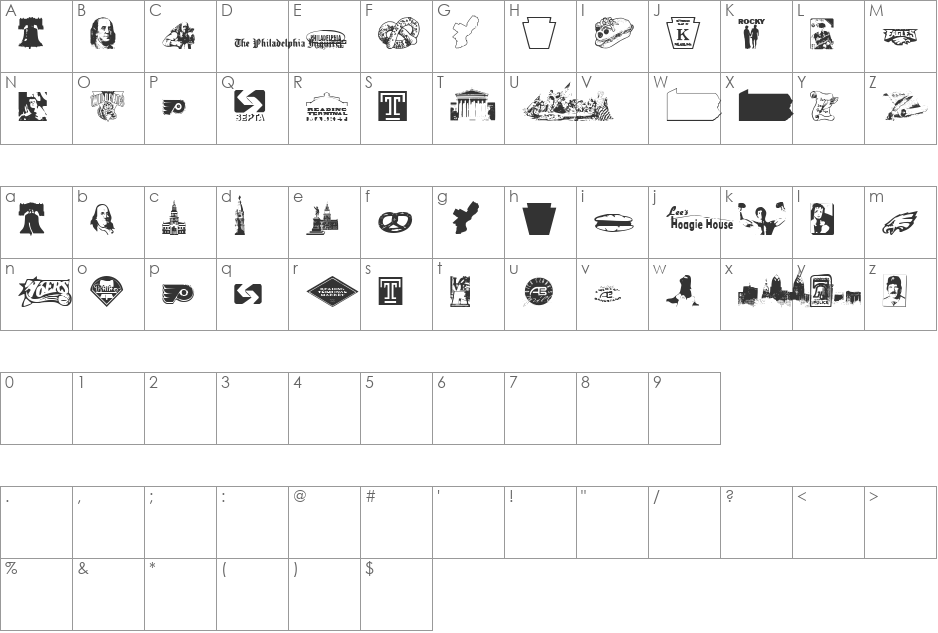 Philly Dings font character map preview