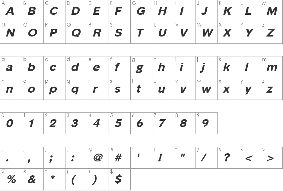 Phinster Extrabold font character map preview