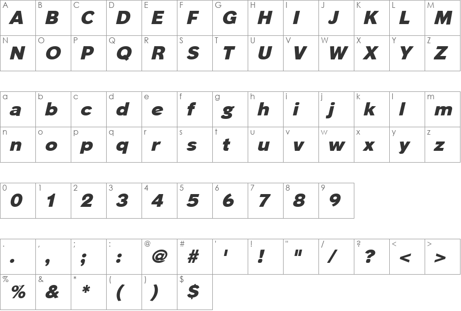 PhinsterHeavy font character map preview